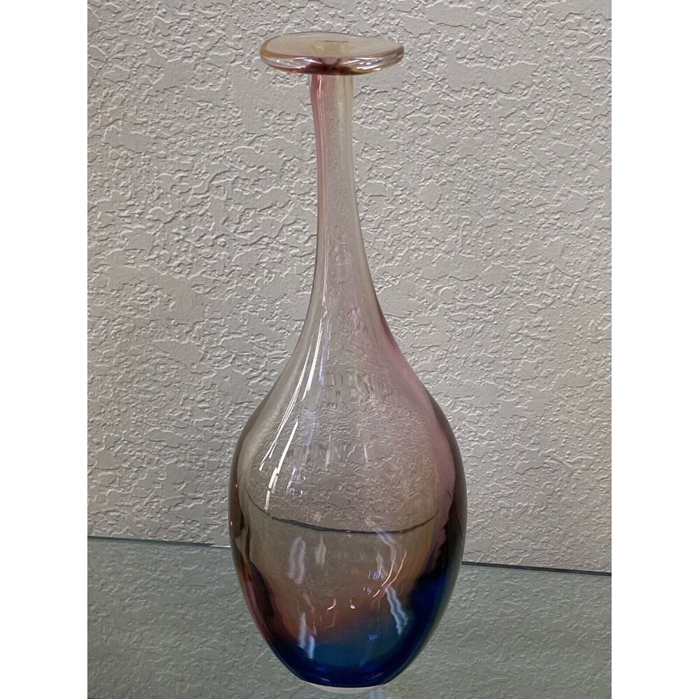 Kosta Boda Kjell Engman 11 1/2" Fidji Rainbow Art Glass Bottle Vase 48838 - Picture 1 of 16